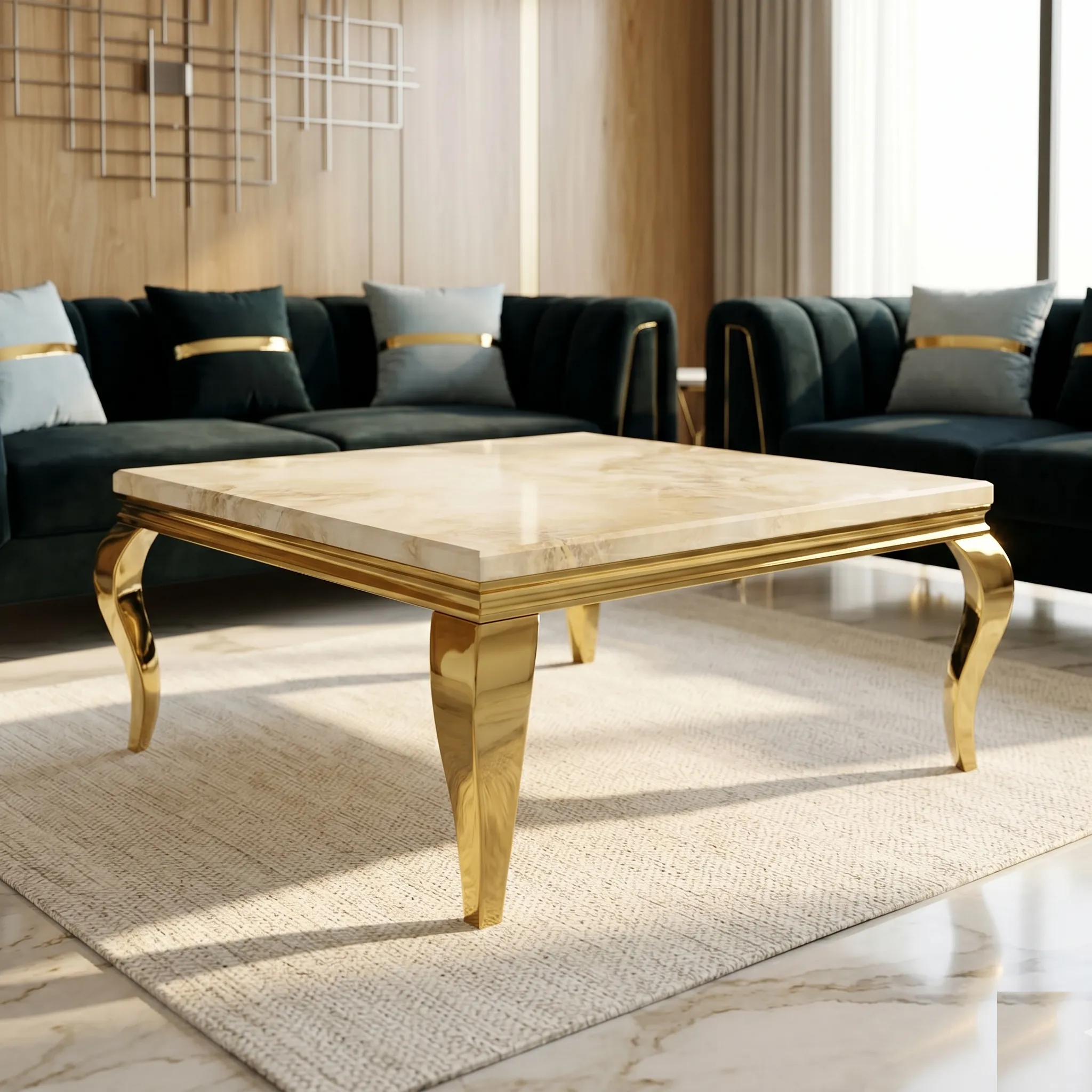Elegant Square Marble Gold Cabriole Legs Centre Table