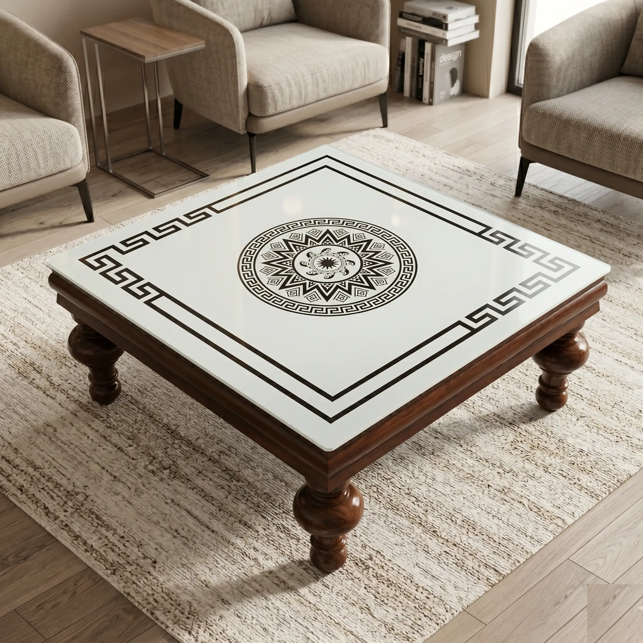 Square Digital Glass Base Centre Table